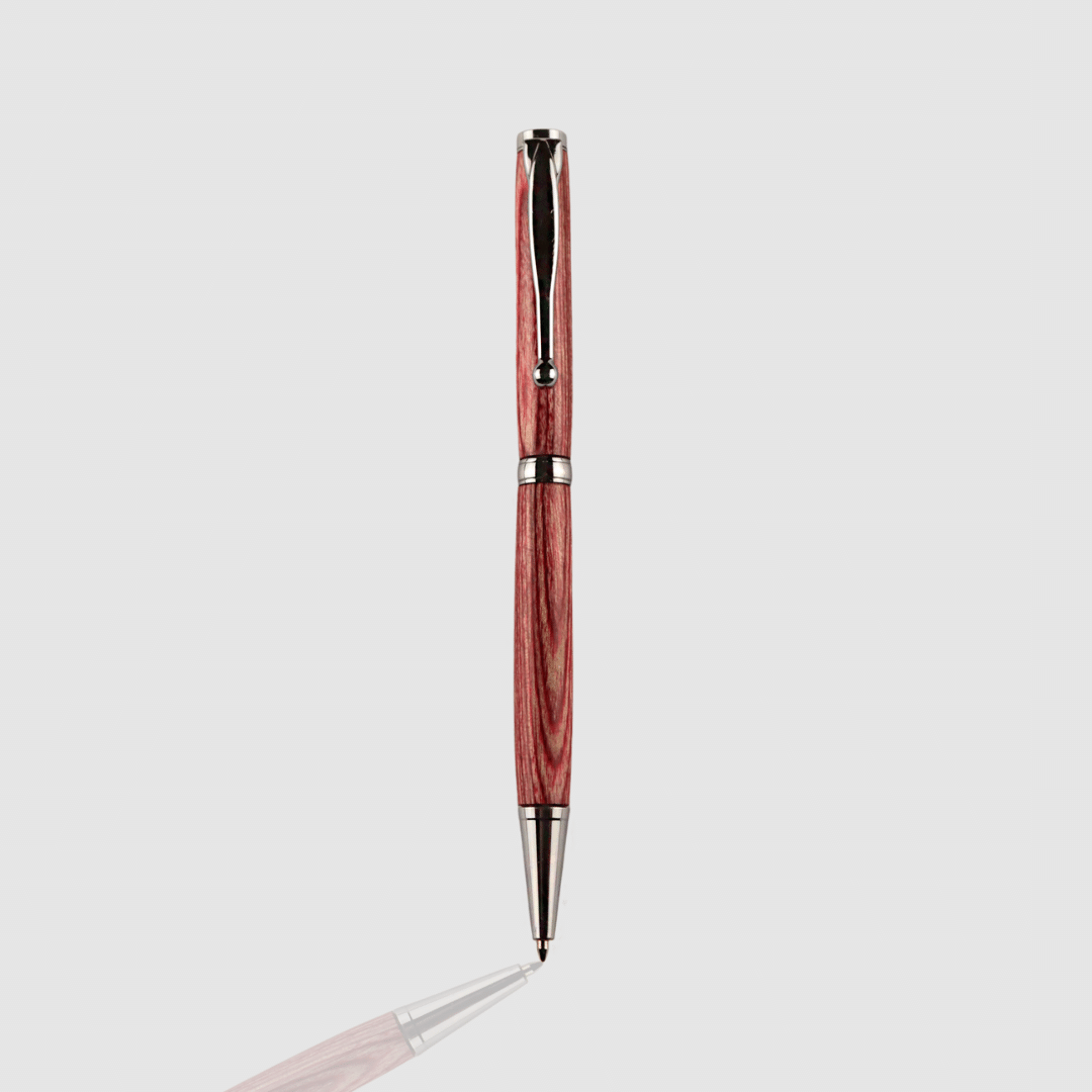 Red Wood Twist Pen - Silver