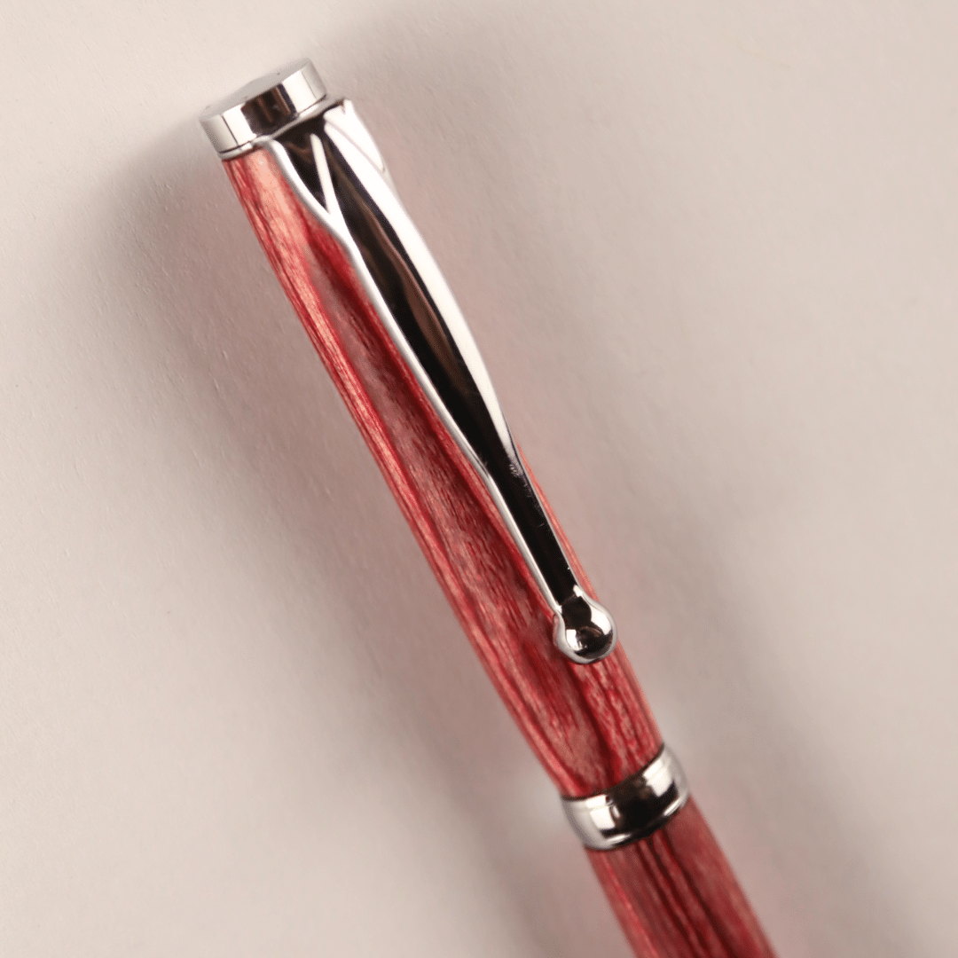 Red Wood Twist Pen - Silver