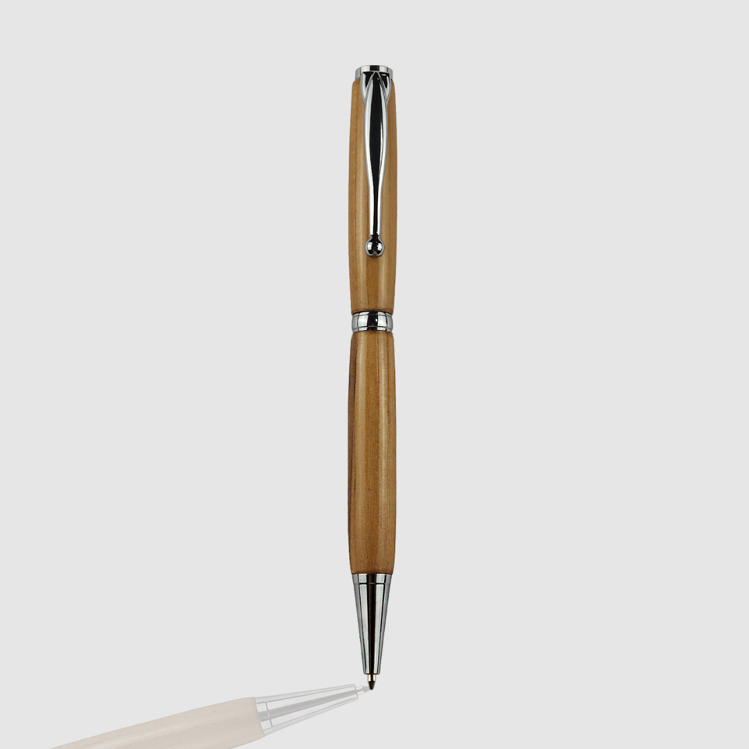 Yellow Wood Twist Pen - Silver