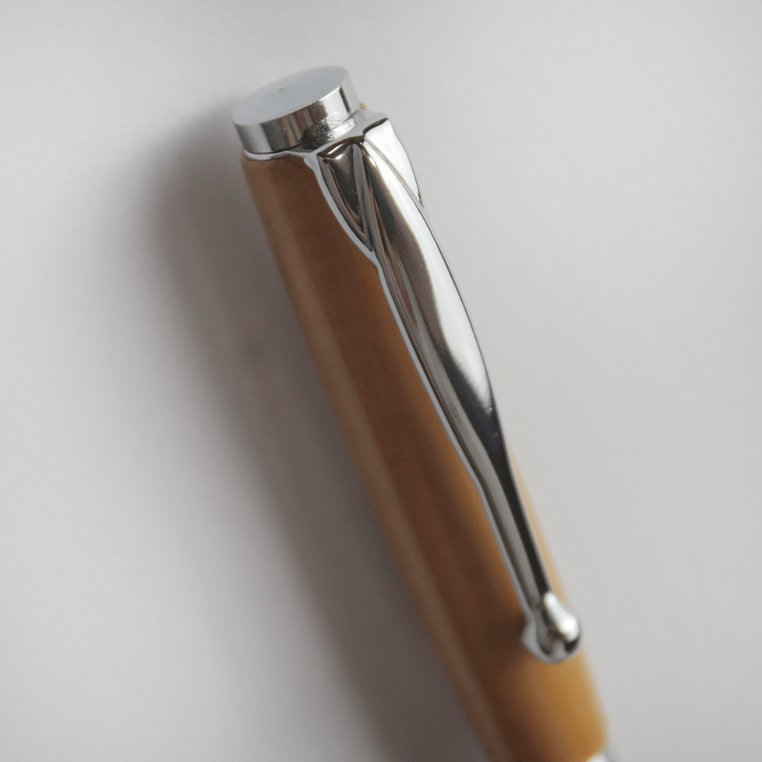 Yellow Wood Twist Pen - Silver